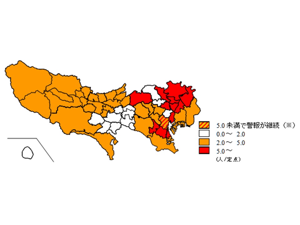 東京都における手足口病の発生状況（保健所管轄地域別）（2017年第27週）