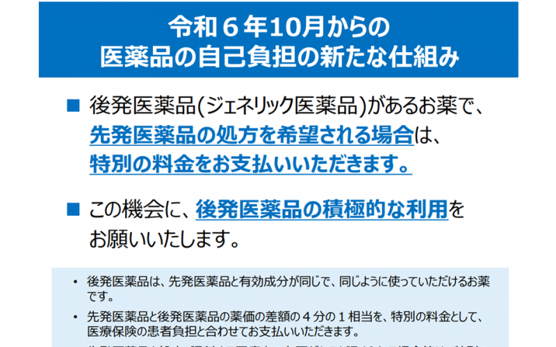 2024年10月から「患者に特別負担」が生じる長期収載品、処方箋やレセプト、生活保護受給者の取り扱いなど示す—厚労省